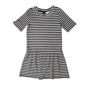 Marina Luna Navy Blue Ivory Striped Cotton Stretch Dress Size M